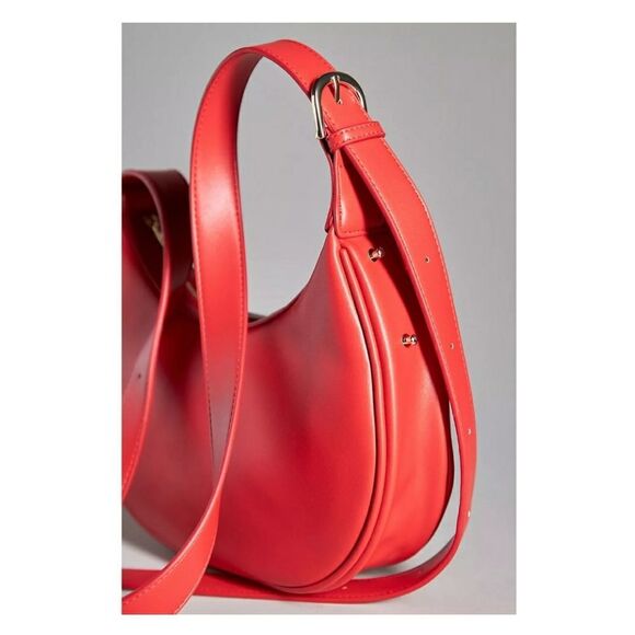 Anthropologie The Brea Faux Leather Shoulder / Crescent Shape Bag Coral NWT - Picture 2 of 10